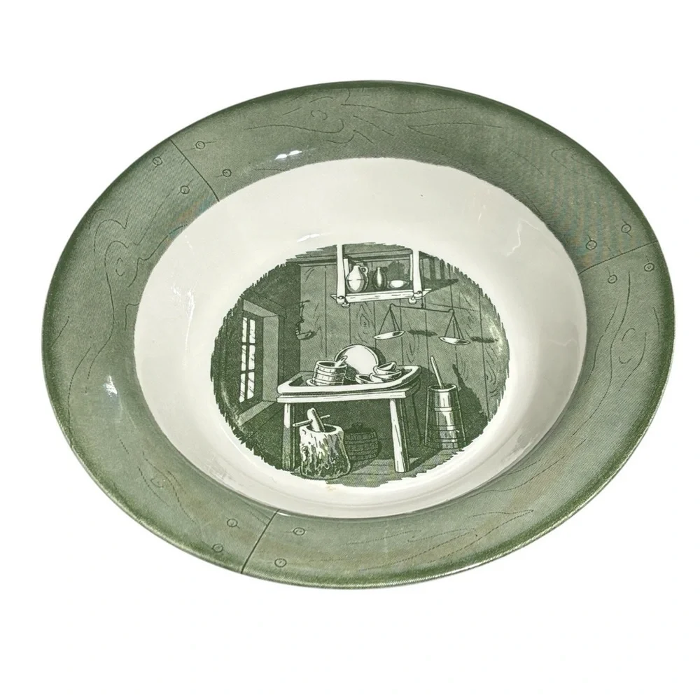 2~Vintage 1950s Green Colonial Homestead by Royal Ironstone China Serving Bowls